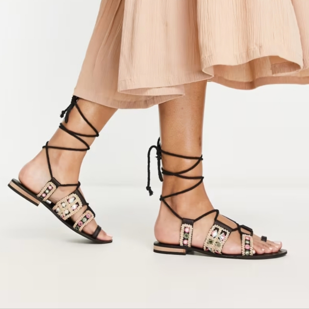 New Free People Leather Mantra Mirror Sandals in Black  EU 38½